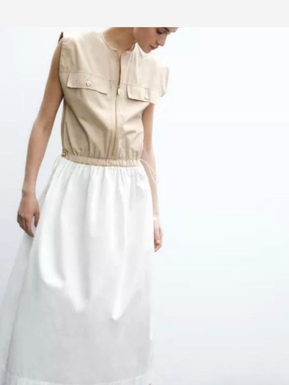 Zara Beige Top with White Maxi Skirt Dress